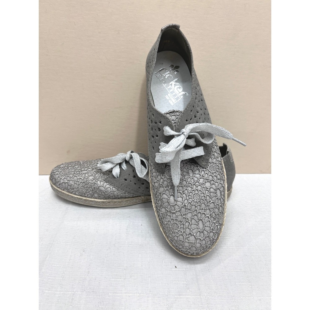 Rieker Antistress Oxfords Womens 40 Grey Excellent Lace Suede Espadrille Flats
